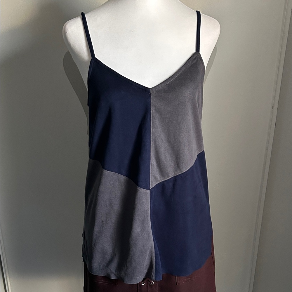 Very J Colorblock Two-Tone Suede Textured Spaghetti Strap Tank Top